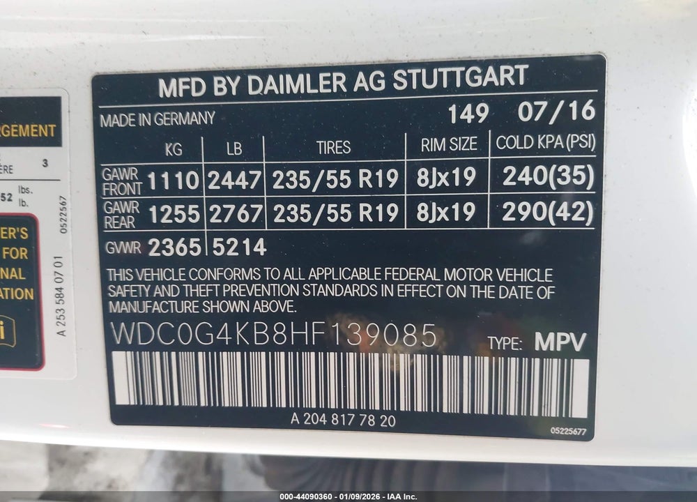 2017 MERCEDES-BENZ GLC 300 4MATIC VIN: WDC0G4KB8HF139085