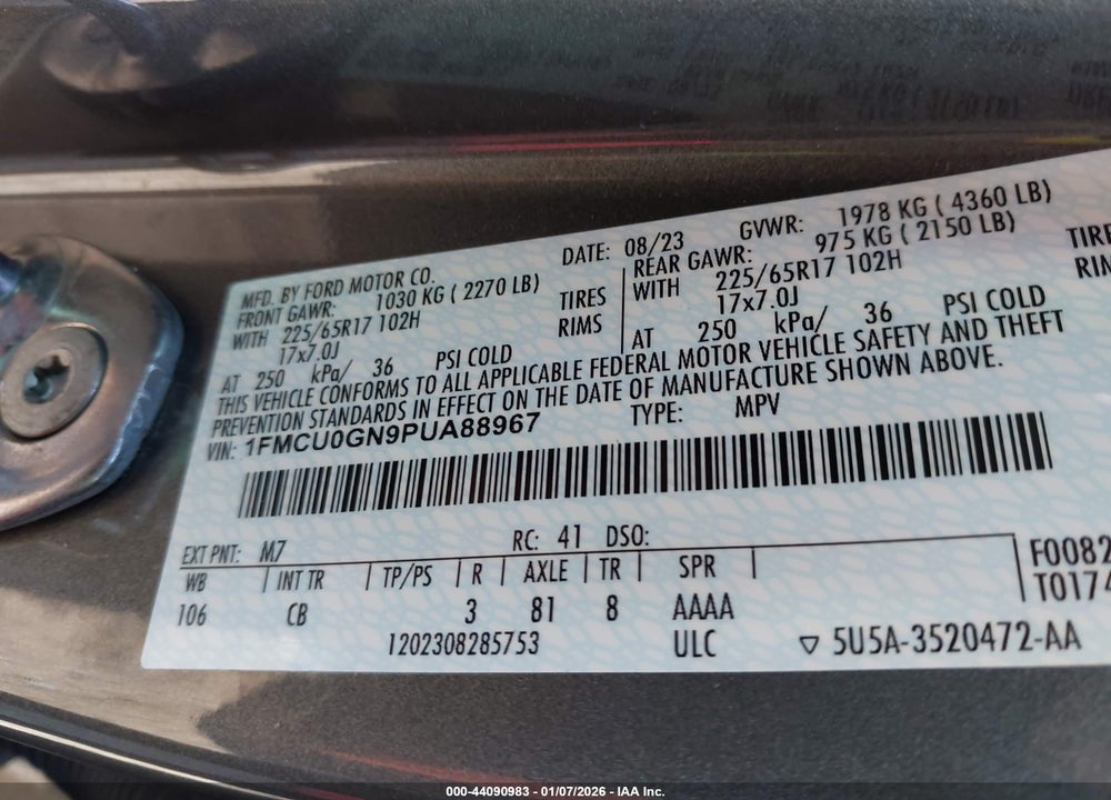 2023 FORD ESCAPE ACTIVE VIN: 1FMCU0GN9PUA88967