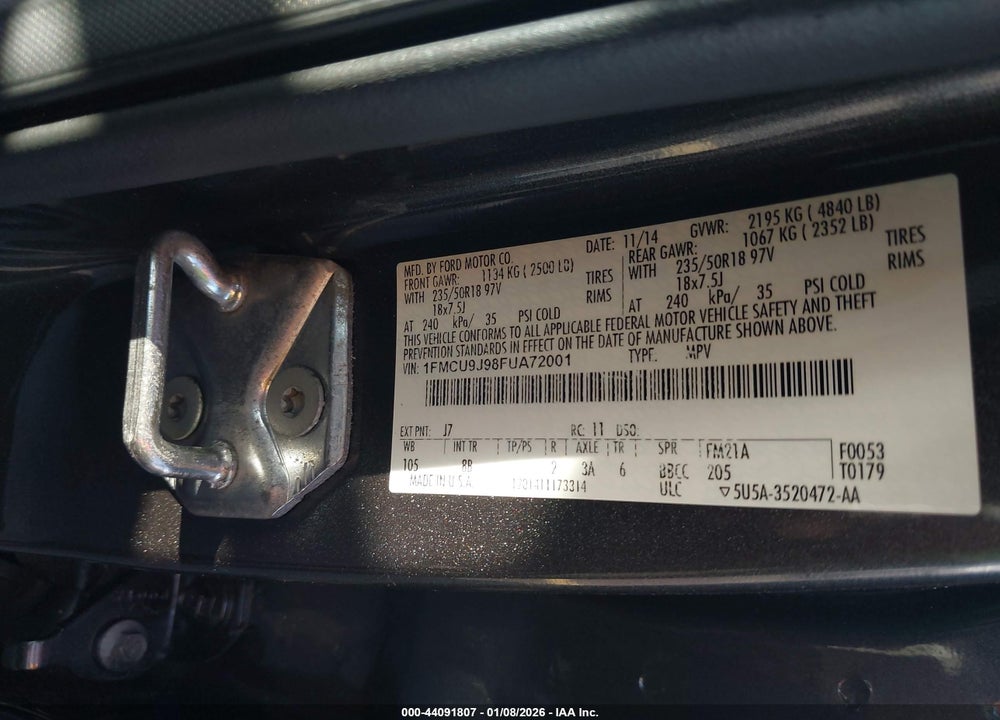 2015 FORD ESCAPE TITANIUM VIN: 1FMCU9J98FUA72001