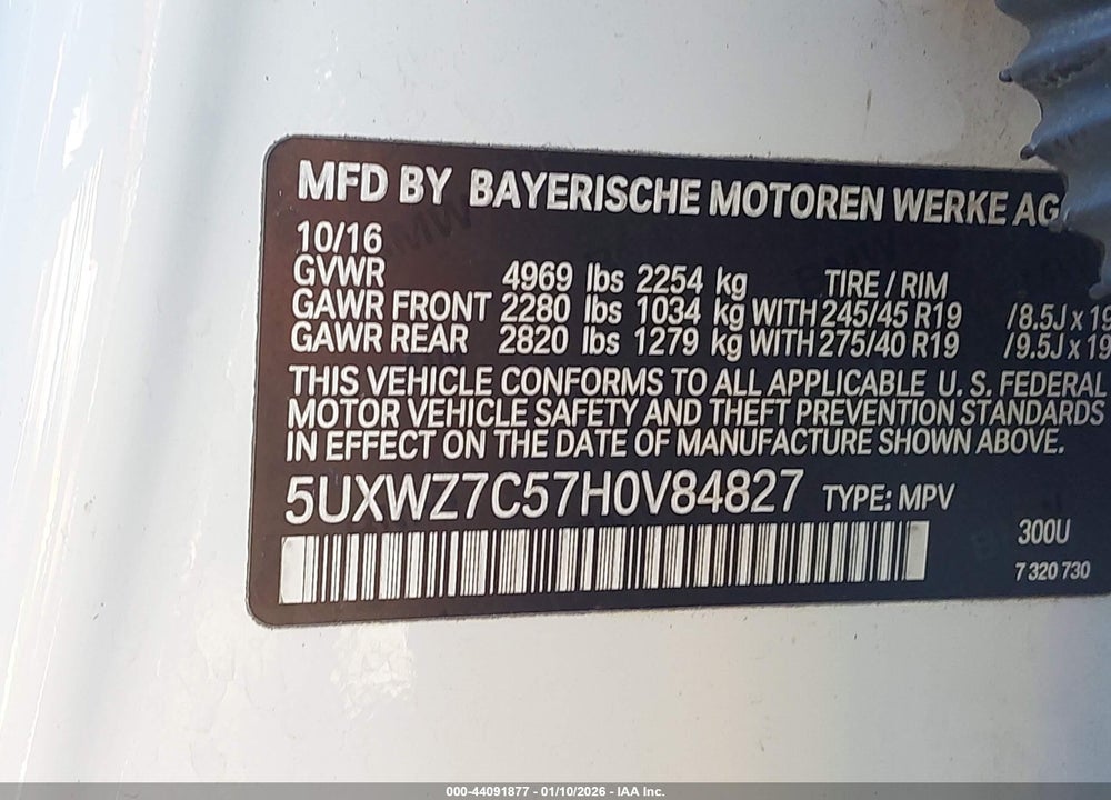 2017 BMW X3 SDRIVE28I VIN: 5UXWZ7C57H0V84827