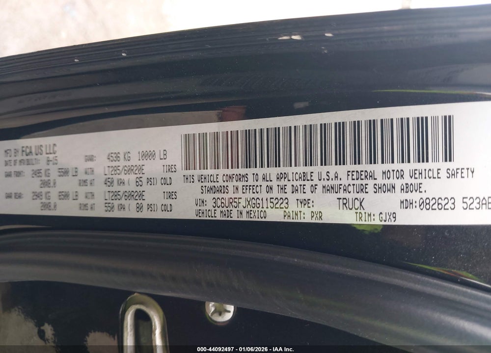 2016 RAM 2500 LAIE VIN: 3C6UR5FJXGG115223