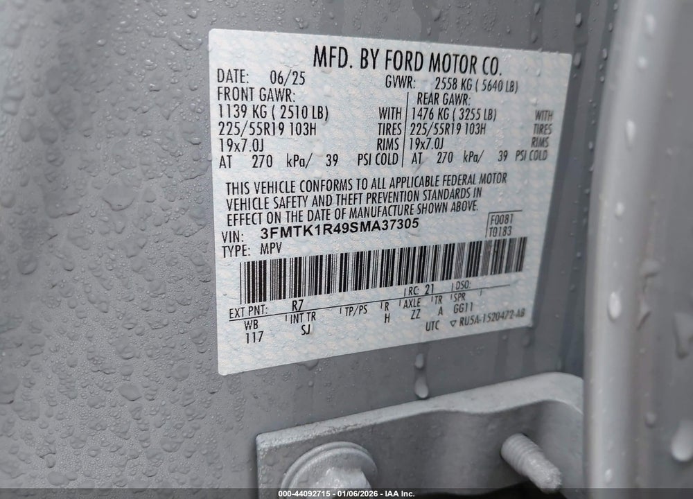 2025 FORD MUSTANG MACH-E SELECT VIN: 3FMTK1R49SMA37305