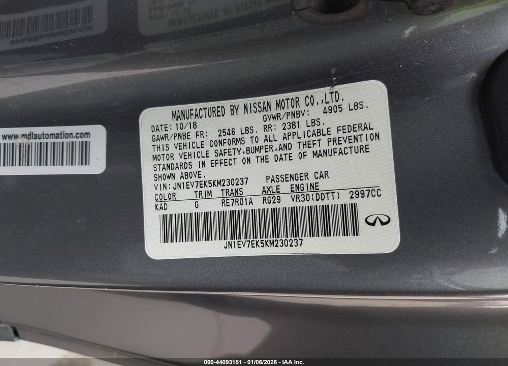 2019 INFINITI Q60 3.0T LUXE VIN: JN1EV7EK5KM230237