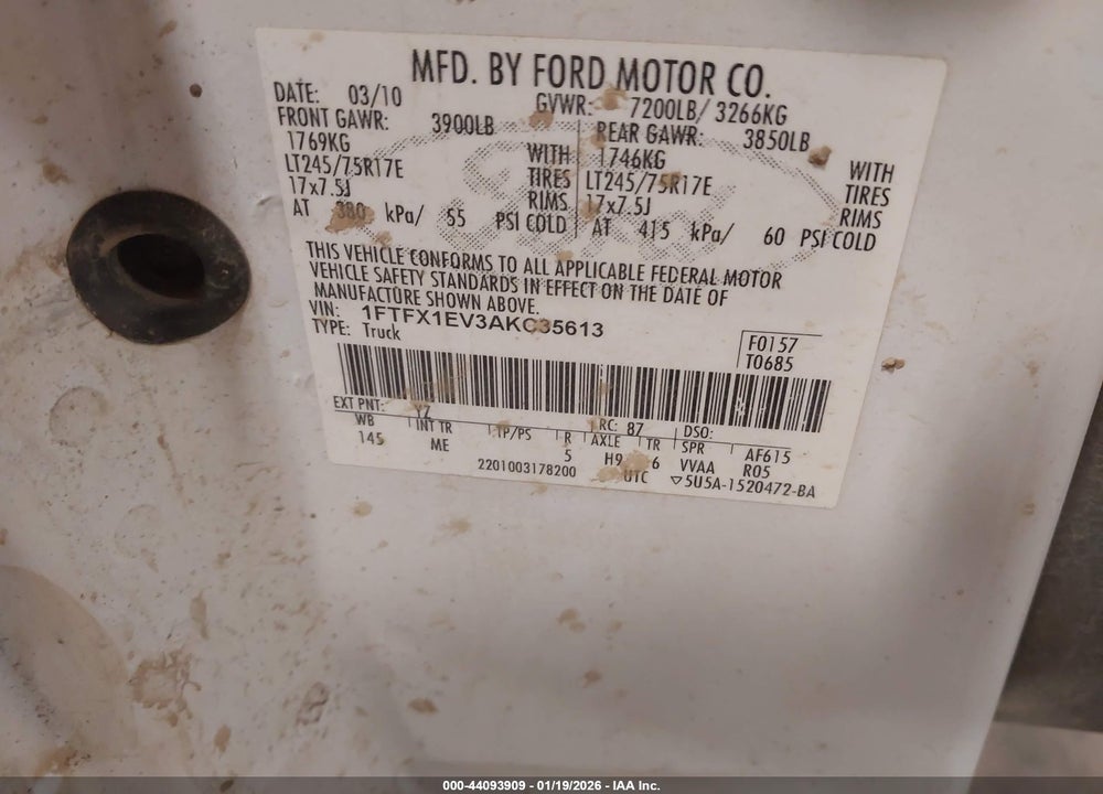 2010 FORD F-150 FX4/LARIAT/XL/XLT VIN: 1FTFX1EV3AKC35613