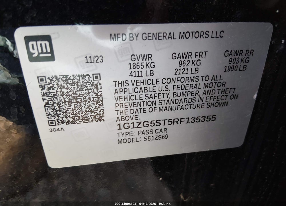 2024 CHEVROLET MALIBU FWD RS VIN: 1G1ZG5ST5RF135355