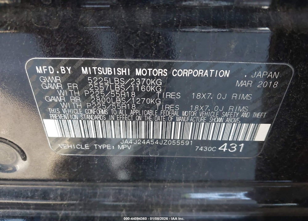 2018 MITSUBISHI OUTLANDER PHEV GT VIN: JA4J24A54JZ055591