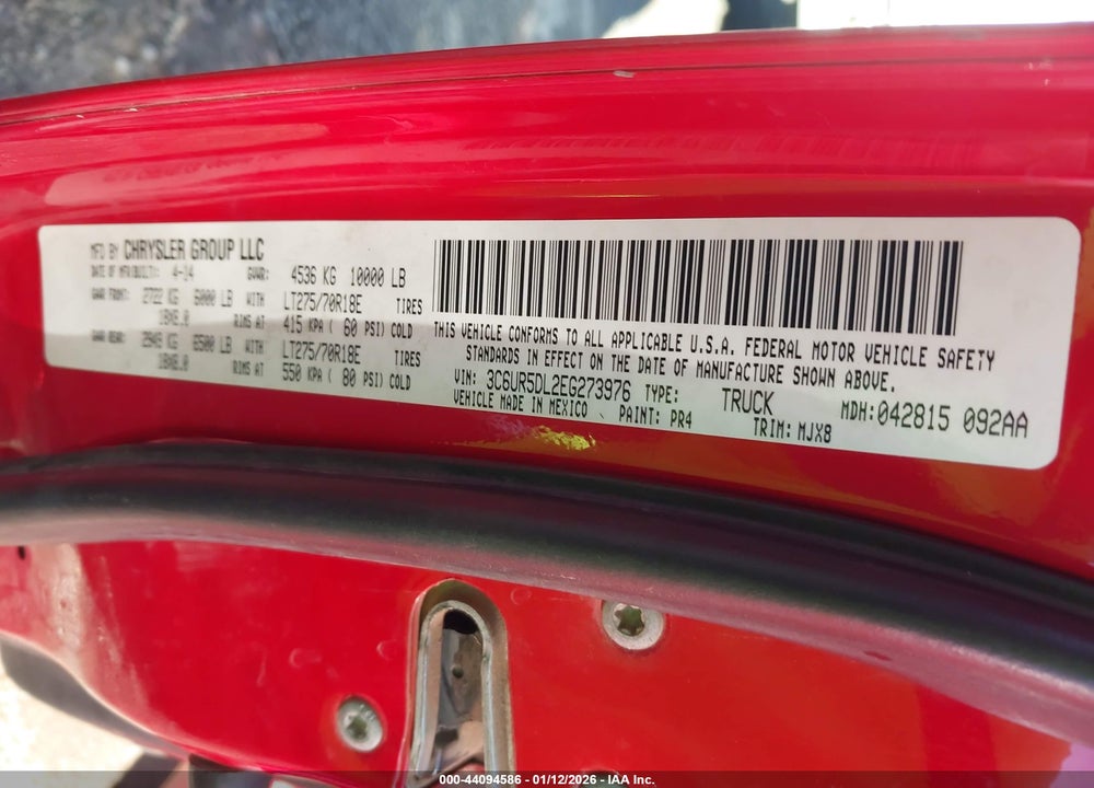 2014 RAM 2500 BIG HORN VIN: 3C6UR5DL2EG273976