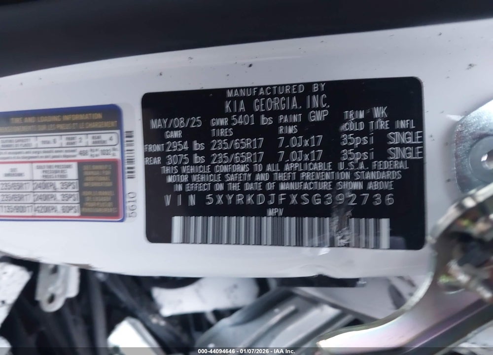 2025 KIA SORENTO X-PRO SX PRESTIGE VIN: 5XYRKDJFXSG392736