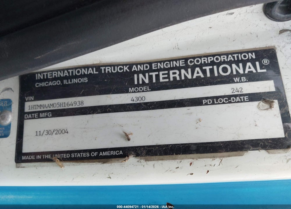 2005 INTERNATIONAL 4000 4300 VIN: 1HTMMAAM05H164938