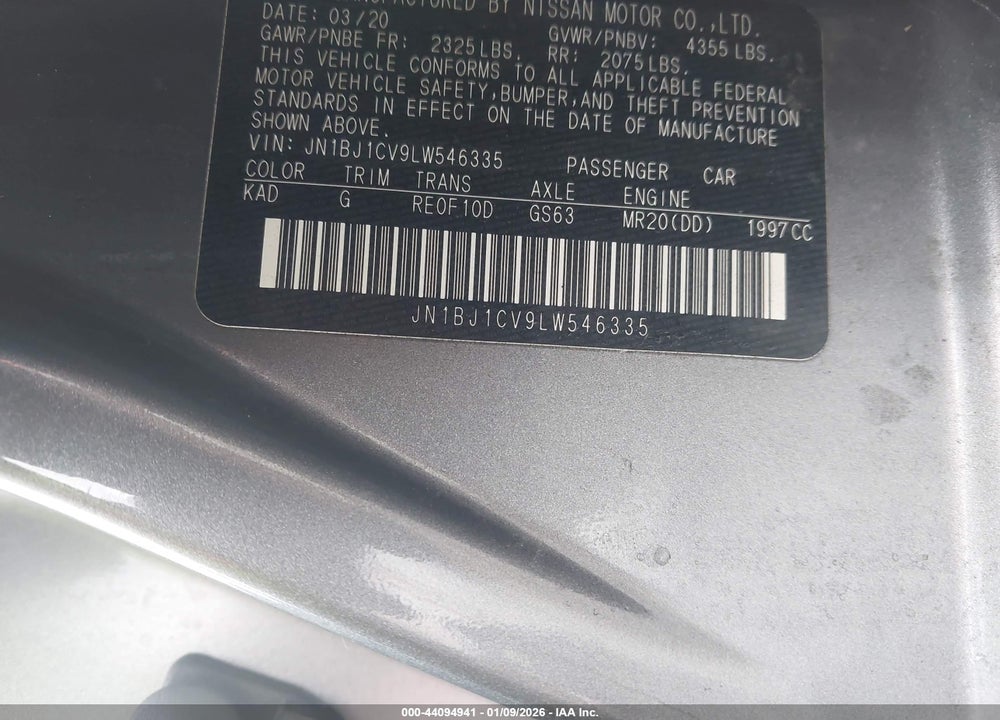 2020 NISSAN ROGUE SPORT S FWD XTRONIC CVT VIN: JN1BJ1CV9LW546335