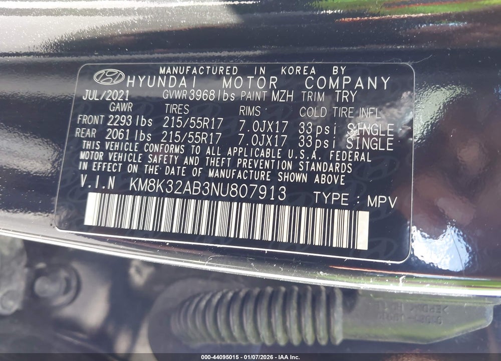 2022 HYUNDAI KONA SEL VIN: KM8K32AB3NU807913