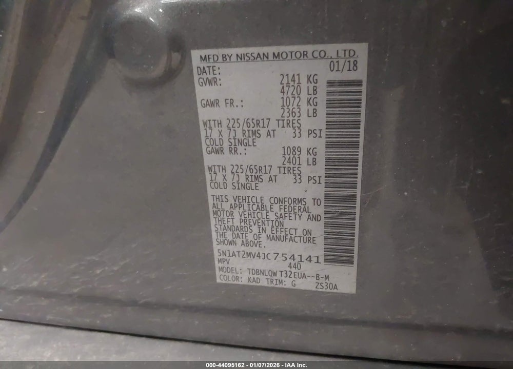 2018 NISSAN ROGUE SV VIN: 5N1AT2MV4JC754141