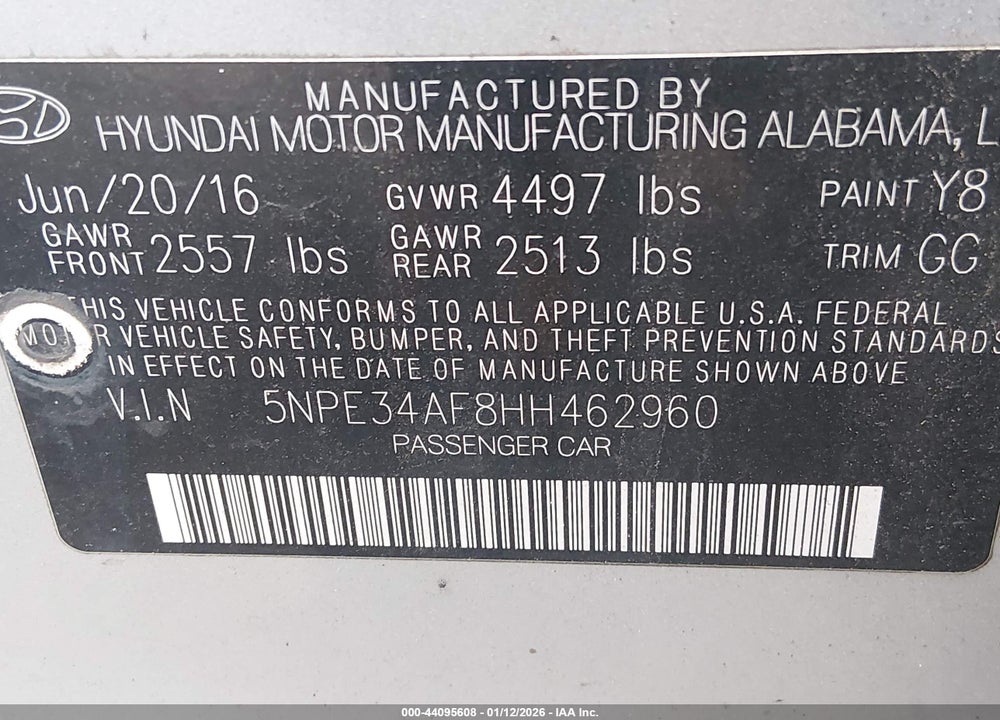 2017 HYUNDAI SONATA SPORT VIN: 5NPE34AF8HH462960