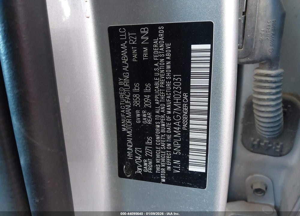 2021 HYUNDAI ELANTRA SEL VIN: 5NPLM4AG7MH023031