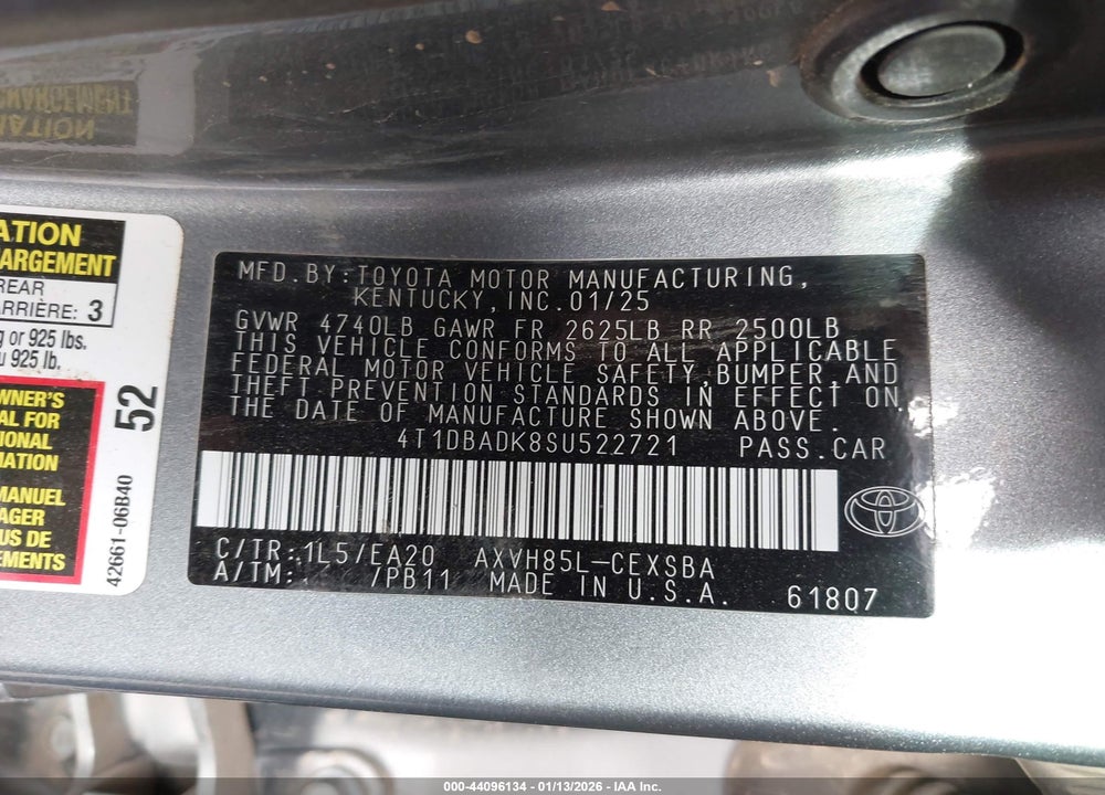 2025 TOYOTA CAMRY SE VIN: 4T1DBADK8SU522721