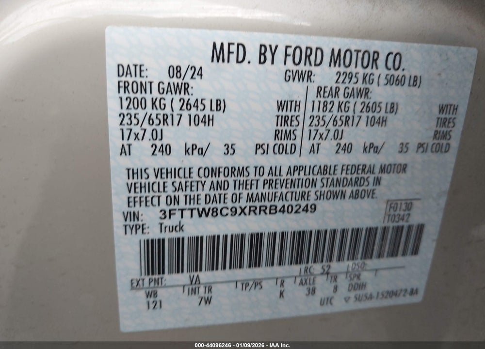 2024 FORD MAVERICK XLT VIN: 3FTTW8C9XRRB40249