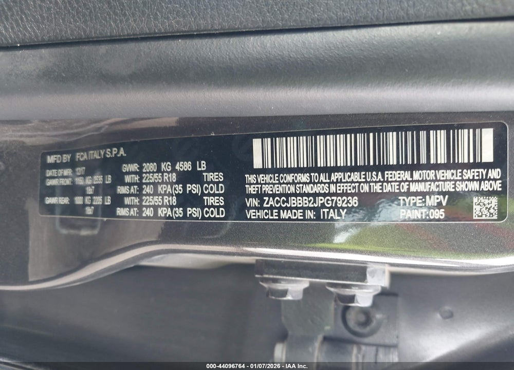 2018 JEEP RENEGADE LATITUDE 4X4 VIN: ZACCJBBB2JPG79236