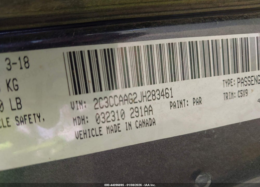 2018 CHRYSLER 300 TOURING VIN: 2C3CCAAG2JH283461
