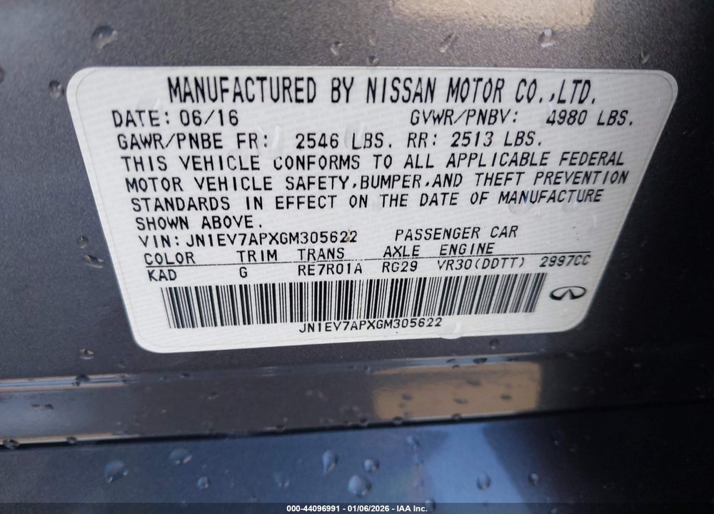 2016 INFINITI Q50 3.0T PREMIUM VIN: JN1EV7APXGM305622