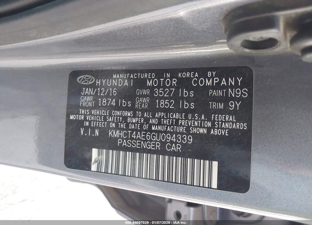2016 HYUNDAI ACCENT SE VIN: KMHCT4AE6GU094339