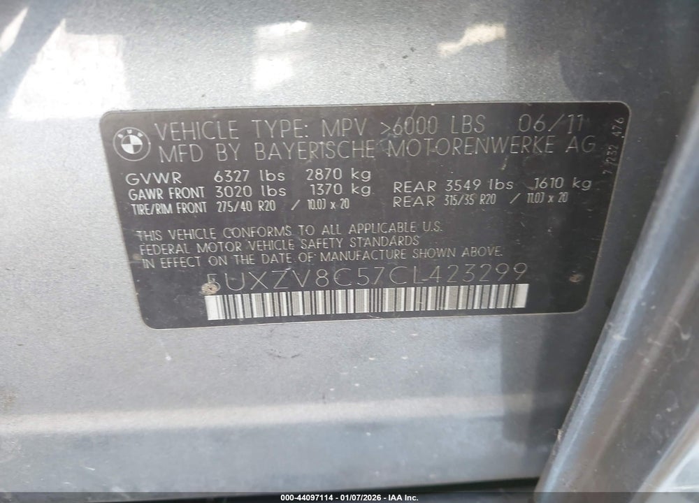 2012 BMW X5 XDRIVE50I VIN: 5UXZV8C57CL423299