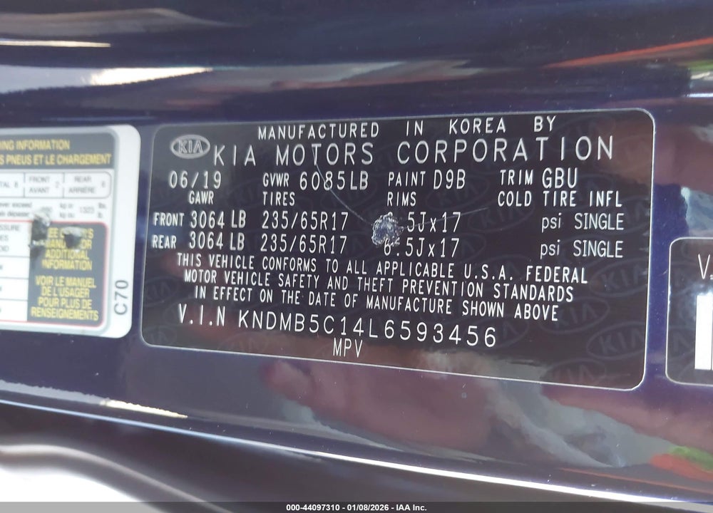 2020 KIA SEDONA LX VIN: KNDMB5C14L6593456