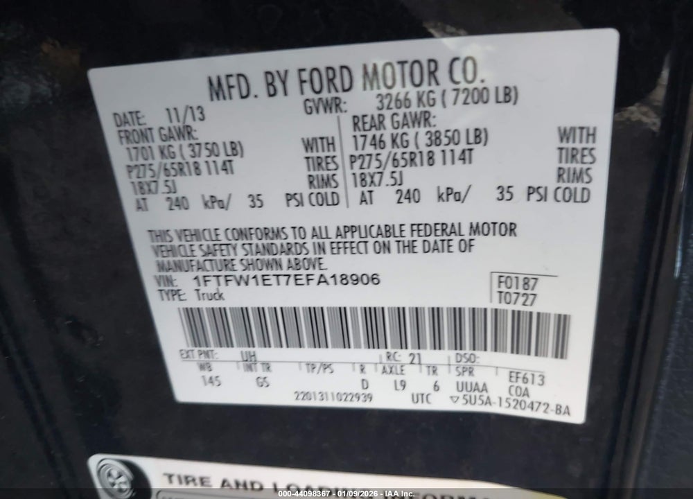 2014 FORD F-150 XLT VIN: 1FTFW1ET7EFA18906