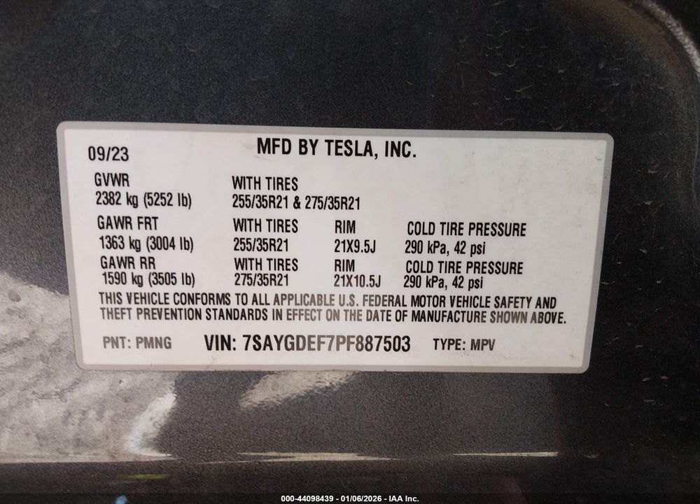 2023 TESLA MODEL Y PERFORMANCE DUAL MOTOR ALL-WHEEL DRIVE VIN: 7SAYGDEF7PF887503