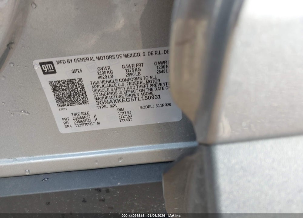 2026 CHEVROLET EQUINOX FWD ACTIV VIN: 3GNAXKEG5TL150931