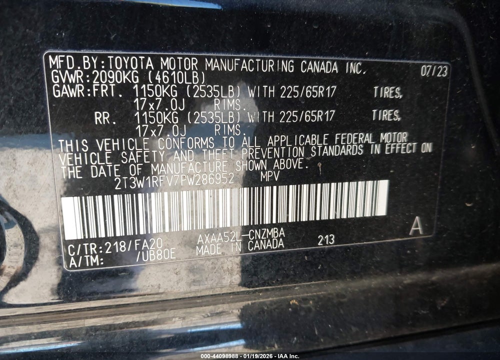 2023 TOYOTA RAV4 XLE VIN: 2T3W1RFV7PW286952