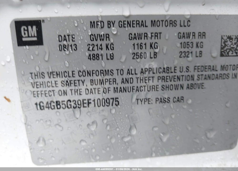 2014 BUICK LACROSSE LEATHER GROUP VIN: 1G4GB5G39EF100975