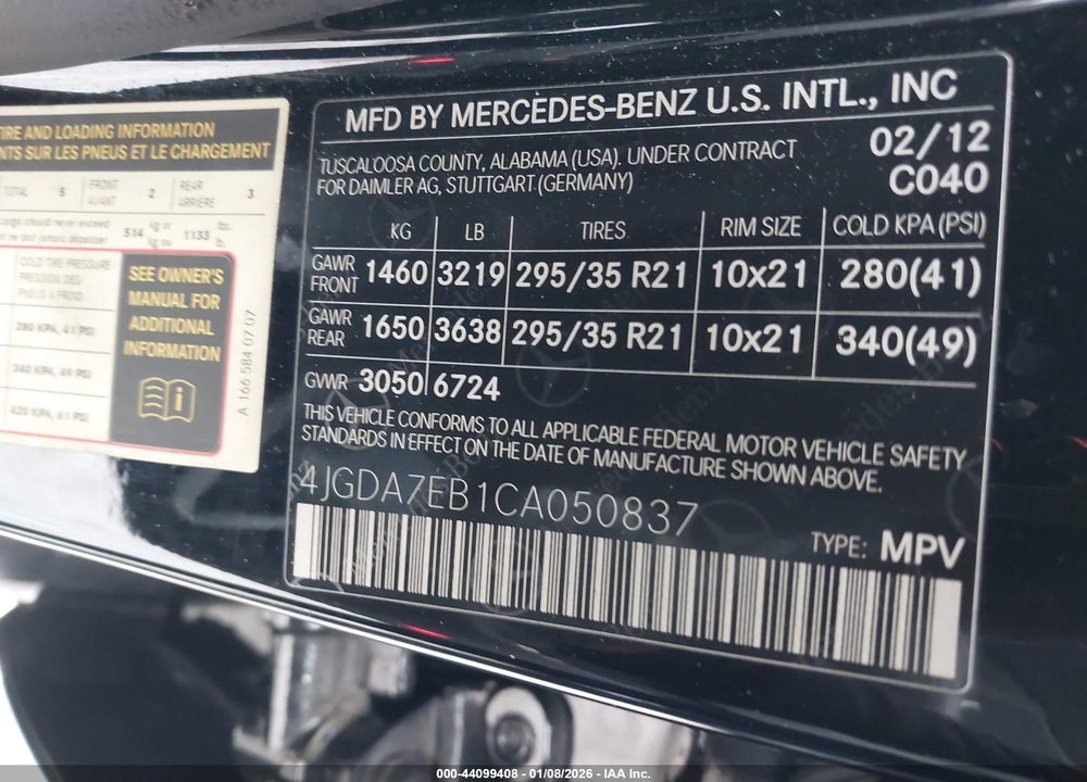 2012 MERCEDES-BENZ 1700 VIN: 4JGDA7EB1CA050837