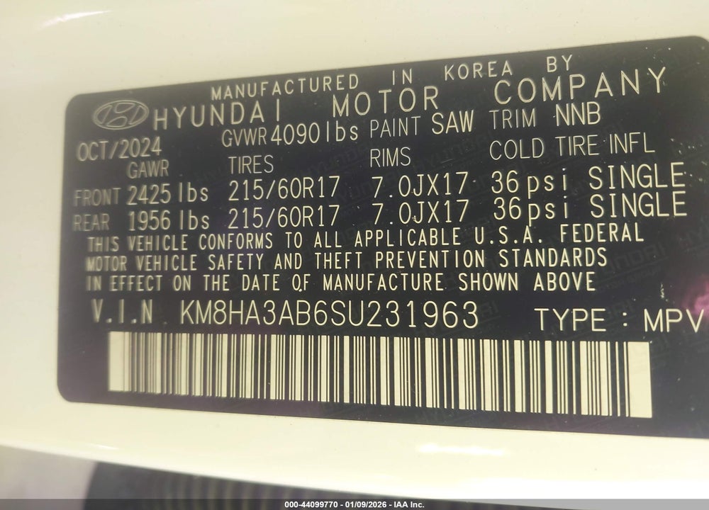 2025 HYUNDAI KONA SE VIN: KM8HA3AB6SU231963