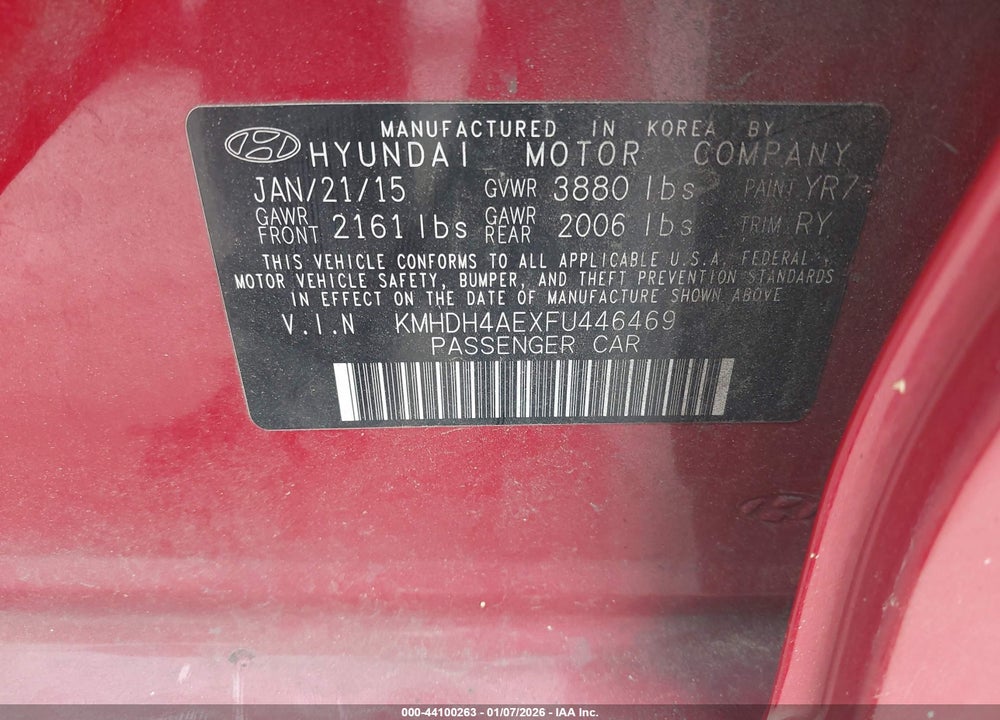 2015 HYUNDAI ELANTRA SE VIN: KMHDH4AEXFU446469