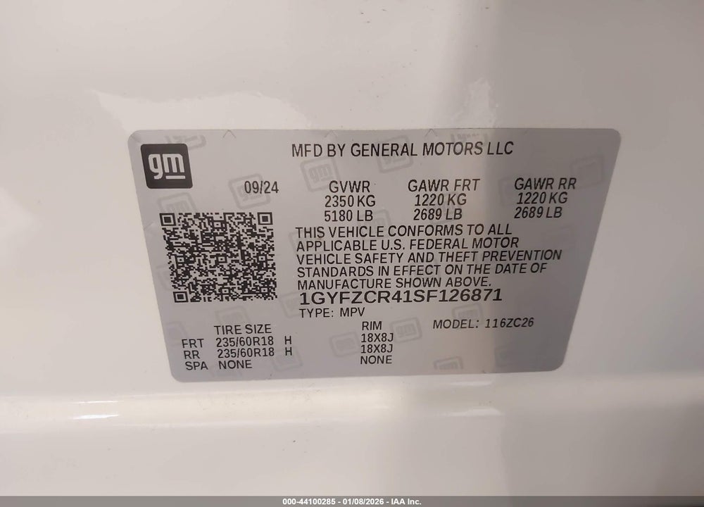 2025 CADILLAC XT4 FWD PREMIUM LUXURY VIN: 1GYFZCR41SF126871