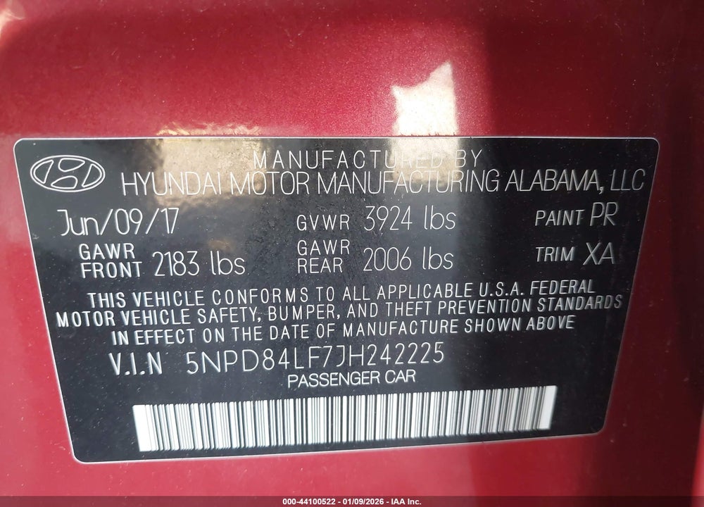 2018 HYUNDAI ELANTRA SEL VIN: 5NPD84LF7JH242225