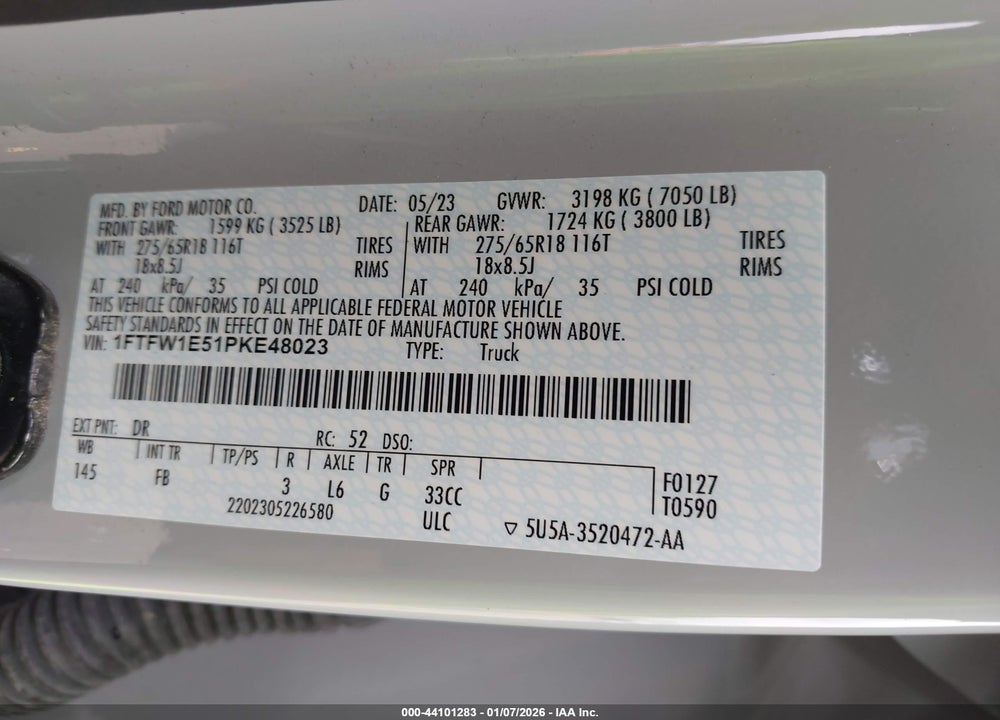 2023 FORD F-150 XLT VIN: 1FTFW1E51PKE48023