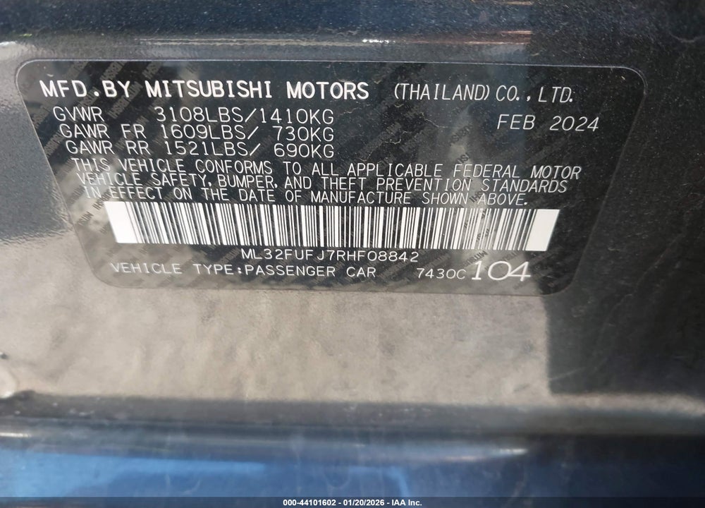 2024 MITSUBISHI MIRAGE G4 BLACK EDITION VIN: ML32FUFJ7RHF08842