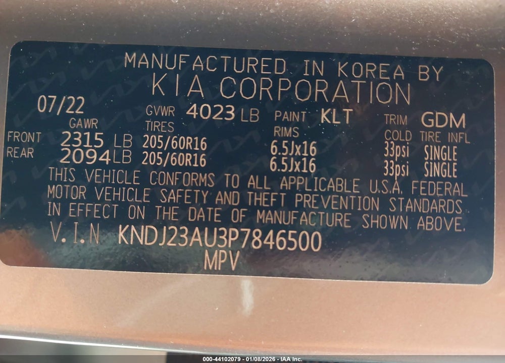 2023 KIA SOUL LX VIN: KNDJ23AU3P7846500