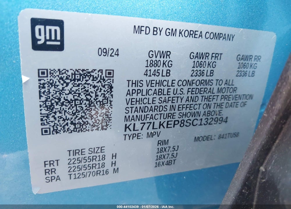 2025 CHEVROLET TRAX FWD ACTIV VIN: KL77LKEP8SC132994
