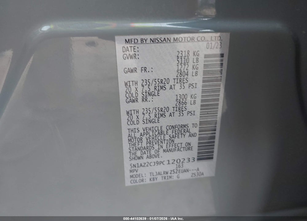 2023 NISSAN MURANO SL FWD VIN: 5N1AZ2CJ9PC120233