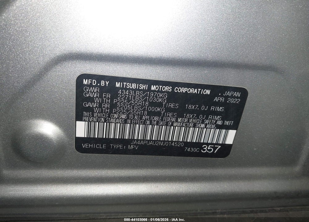 2022 MITSUBISHI OUTLANDER SPORT 2.0 BE 2WD/2.0 ES 2WD/2.0 LE 2WD/2.0 S 2WD VIN: JA4APUAU2NU014520