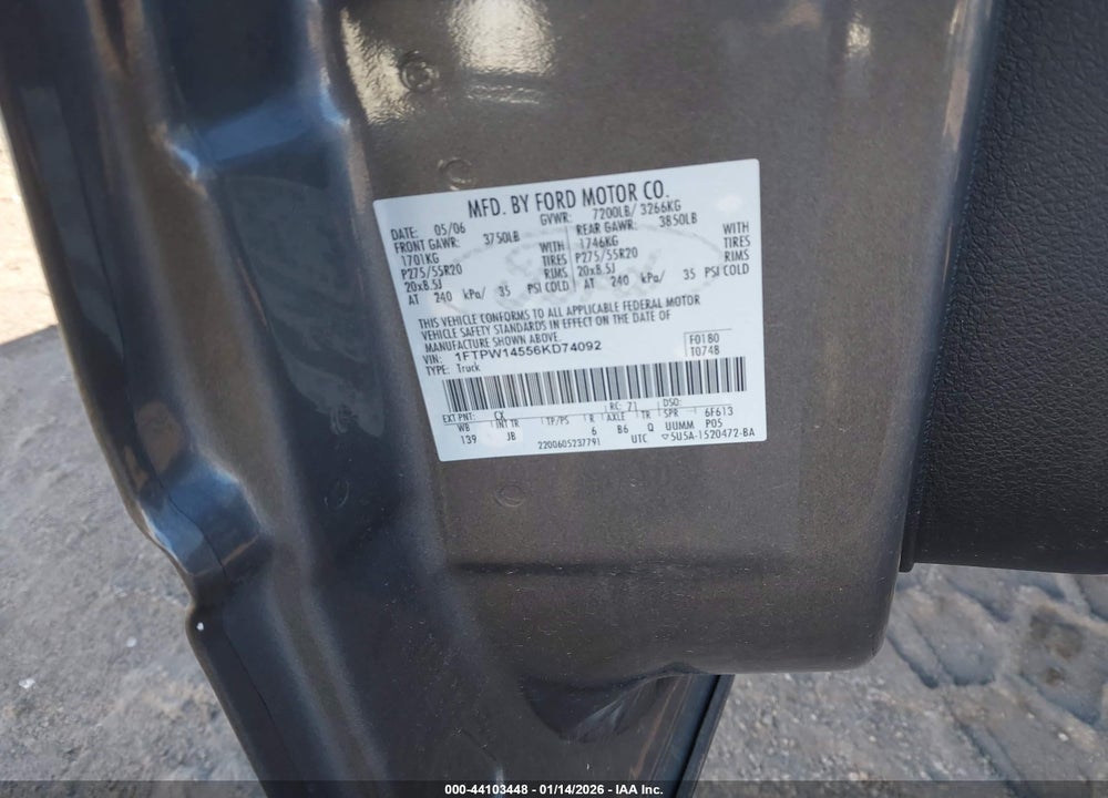 2006 FORD F-150 FX4/LARIAT/XLT VIN: 1FTPW14556KD74092