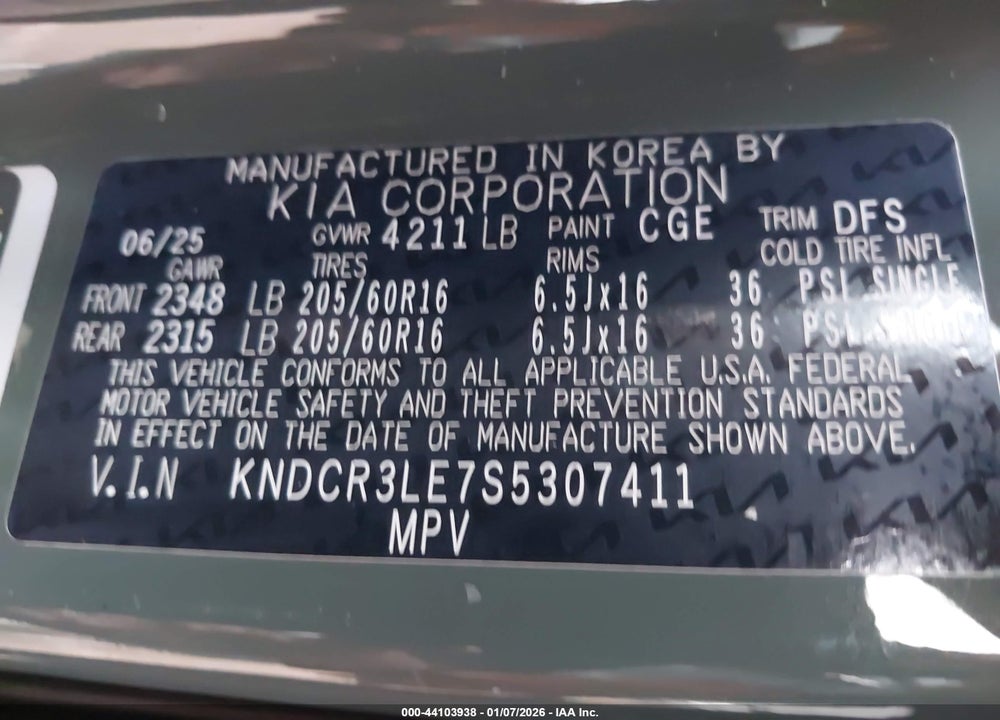 2025 KIA NIRO EX VIN: KNDCR3LE7S5307411