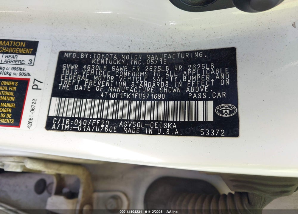 2015 TOYOTA CAMRY SE VIN: 4T1BF1FK1FU971690