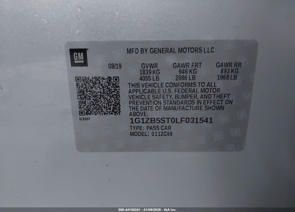 2020 CHEVROLET MALIBU FWD LS VIN: 1G1ZB5ST0LF031541