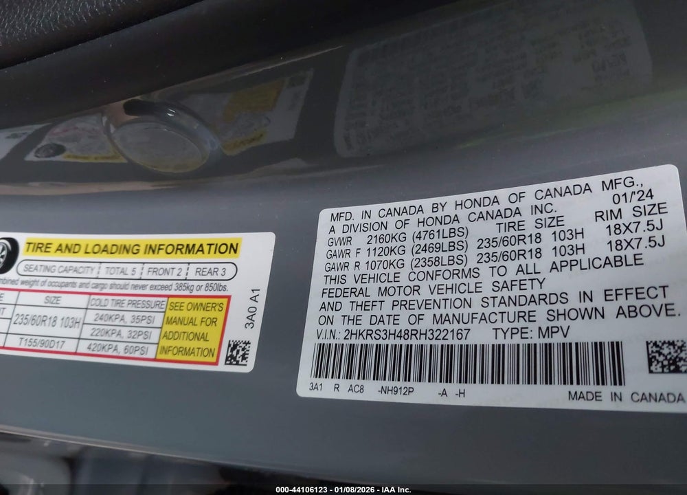 2024 HONDA CR-V EX 2WD VIN: 2HKRS3H48RH322167