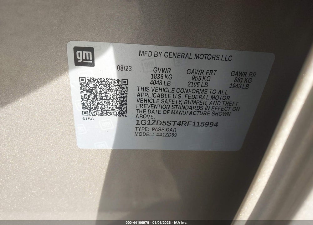 2024 CHEVROLET MALIBU FWD 1LT VIN: 1G1ZD5ST4RF115994