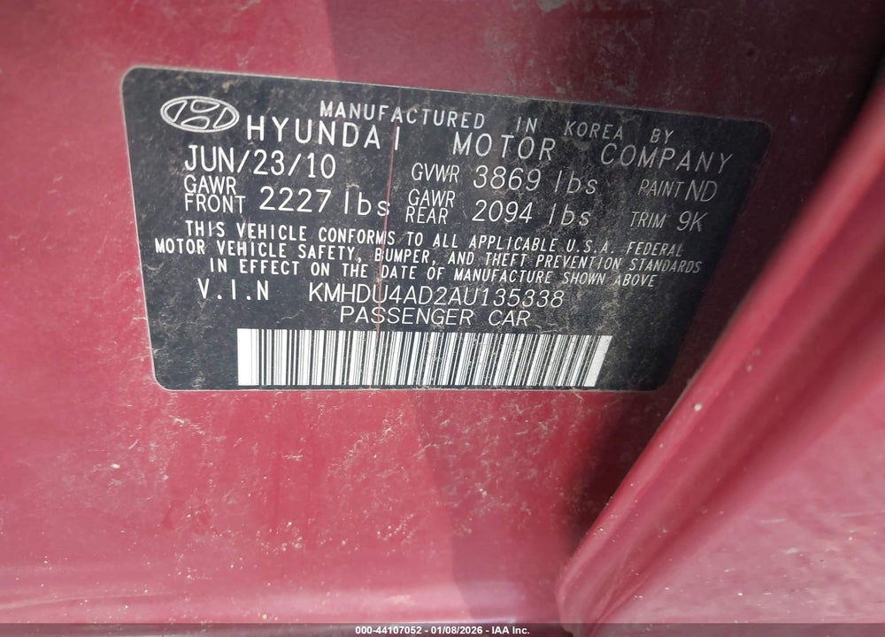 2010 HYUNDAI ELANTRA GLS VIN: KMHDU4AD2AU135338