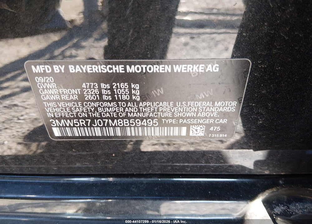 2021 BMW 330I XDRIVE VIN: 3MW5R7J07M8B59495